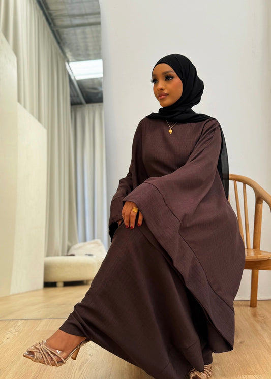 Rich Brown Linen Abaya